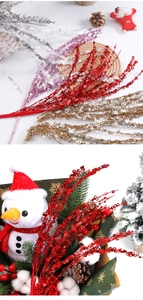Close-up of sparkling sequin sticks in gold and red for festive Christmas DIY flower bouquets