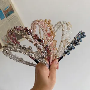 Handmade crystal beaded headband set in multiple colors with metallic thin frame design