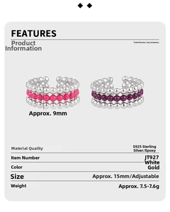 Detailed size and weight specs for S925 sterling silver beaded ring with enamel