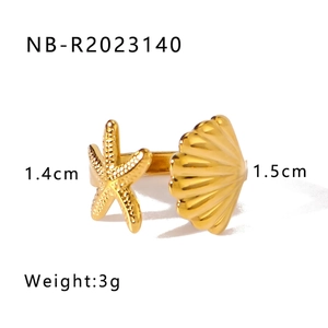 Détails de la bague en or 18 carats avec dimensions de l'étoile de mer et du coquillage