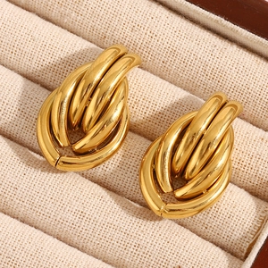 Exaggerated fashion 18K gold plated stainless steel multi-layered oval chain stud earrings
