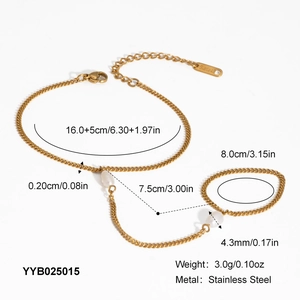 Vue détaillée du bracelet bague perle avec mesures techniques sur fond blanc