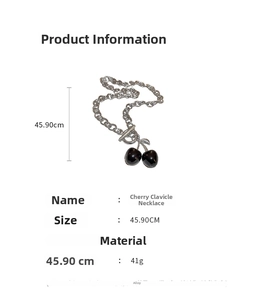 Detail view of cherry pendant necklace showing 45.90cm length and 41g weight
