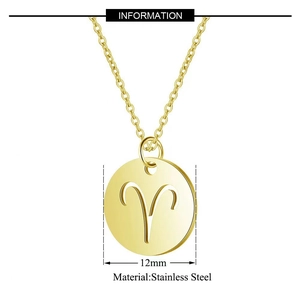 Gold Aries constellation stainless steel pendant necklace with 12mm circle charm