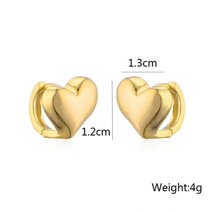 Minimalist 14K gold heart stud earrings, dimensions 1.3cm x 1.2cm, weight 4g pair