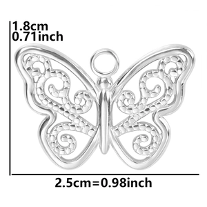 Macro view of butterfly pendant with dimension 2.5cm by 1.8cm in silver finish