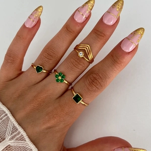 Bagues En Acier Inoxydable Pour Femmes Plaqué Or 18K Ajustable Ouvert Zircon Cœur Fleur Carré Bijoux De Mode