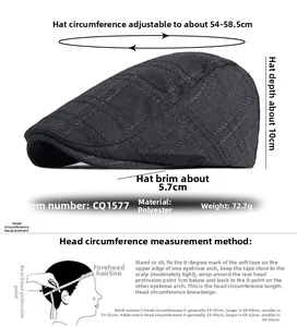 Guide des tailles pour béret gris à carreaux avec mesures et tutoriel de mesure de tête
