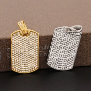 Hip Hop Iced Out Dog Tag Pendant Necklace Stainless Steel Full Rhinestone Pave Rock Fashion Jewelry For Men