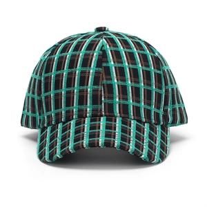 Classic green plaid tweed baseball cap featuring a retro checkered pattern and curved brim