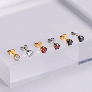 Sparkling cubic zirconia stud earrings set in multiple metal finishes and gem colors