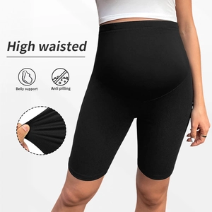 High waisted maternity shorts in black featuring belly support and high elasticity fabric