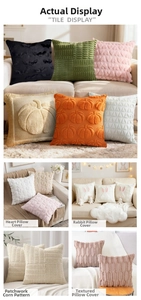 Detail of plush cushion covers with 3D pumpkin, heart, and rabbit ear textures