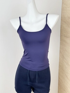 Detail of navy blue stretch camisole top and drawstring shorts on mannequin