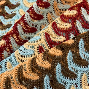 Vue macro d'un tissu en maille à vagues colorées avec une texture ajourée complexe