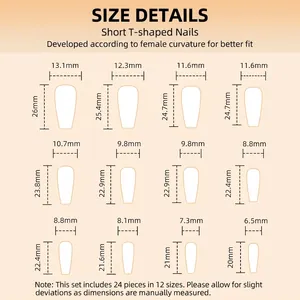 Size chart for Chinese dragon style press-on nails with 12 sizes and 24 pieces set