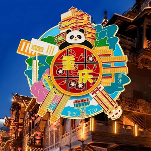 Rotatable Refrigerator Magnet Zinc Alloy Enamel Chongqing Landmark Panda Hotpot Souvenir Home Decor Chinese Style Magnetic