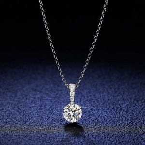 925 Sterling Silver Moissanite Necklace Classic Round Zirconia Pendant Necklace For Women Elegant Solitaire Clavicle Chain Jewelry Gift