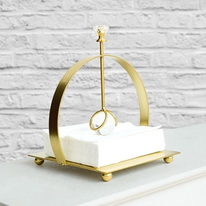 European gold round napkin holder with crystal ball gravity bar and metal base
