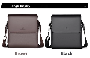 Close-up of brown and black PU leather crossbody bags with embossed wolf logos and straps