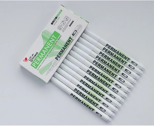 Detail of 12 white permanent markers with 1.0mm fine tip for multiple surfaces