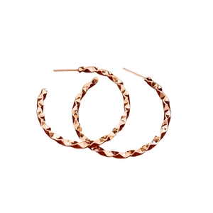 Minimalist geometric faceted hoop earrings in rose gold finish with 925 silver needles