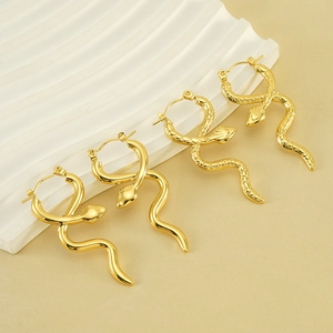 Snake Hoop Earrings 18K Gold Plated Titanium Steel Vintage Animal Jewelry For Women