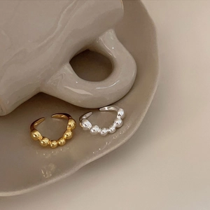 Minimalist S925 sterling silver beaded open rings in gold and silver finish