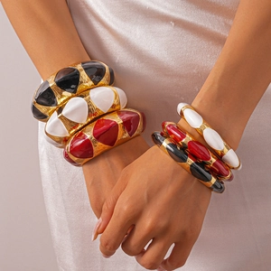 Vintage Enamel Alloy Cuff Bracelet For Women Geometric Oval Open Bangle Bohemian Retro Fashion Hand Jewelry