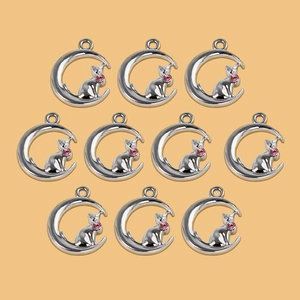 Pendentif Lune et Chaton en Alliage Argenté avec Strass pour Bijoux DIY Bracelet Collier Boucle d'Oreille Accessoire