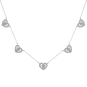 Elegant S925 sterling silver necklace with five heart charms and zircon inlays