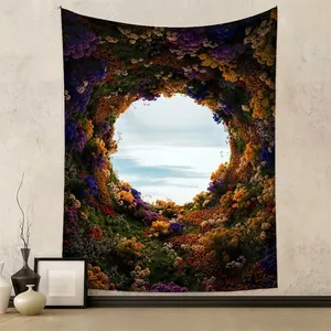 Wall Tapestry Floral Tunnel Landscape Artistic Hanging Cloth Polyester Fabric Backdrop Decor For Living Room Bedroom