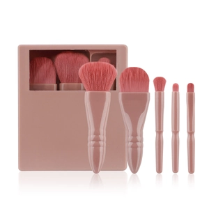 Portable 5pcs makeup brush set with mirror case in dusty rose for travel use