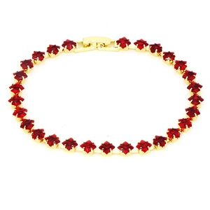 Elegant 18k gold tennis bracelet with red square-cut zircons and secure clasp