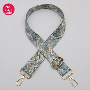 Close-up of bohemian pattern crossbody bag strap No.640 with golden alloy hardware clips