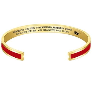 Inspirational gold and red crown engraved stainless steel bangle for daughters