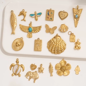 Vintage Stainless Steel Pendants Gold Plated DIY Jewelry Making Charms Evil Eye Animal Butterfly Heart Shapes For Women