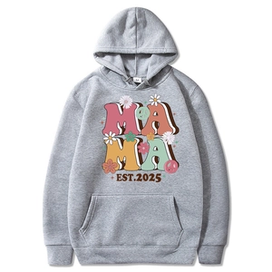 Sweat à capuche gris Mama Est 2025 style Coquette avec fleurs et poche kangourou