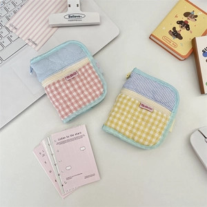 Quilted heart-patterned binder storage bag in colorful macaron plaid design