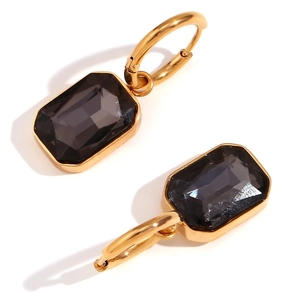 18K gold plated titanium steel hoop earrings featuring rectangle cubic zirconia pendants