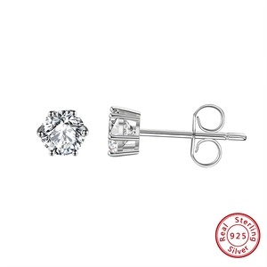 Detailed view of 8mm classic six-prong S925 sterling silver stud earrings with CZ stones