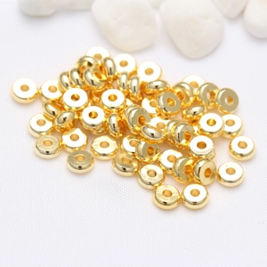 Flat round 14k gold plated spacer beads for DIY jewelry making and handmade bracelets