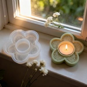 Relief flower heart candle holder resin silicone mold for DIY plaster craft and decor