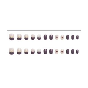 French style purple press-on nails set with daisy patterns and 3D white ribbon bows