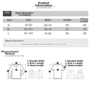 Detailed size chart for the off-shoulder long sleeve top showing S, M, and L measurements