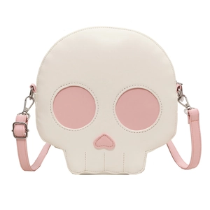 Funny skull crossbody bag in cream white and pink contrast color with heart nose design