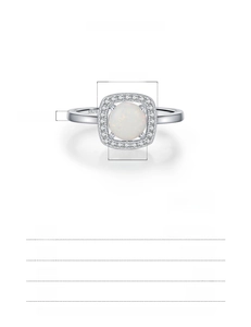 Detailed close-up of S925 sterling silver ring with white opal stone and zircon halo