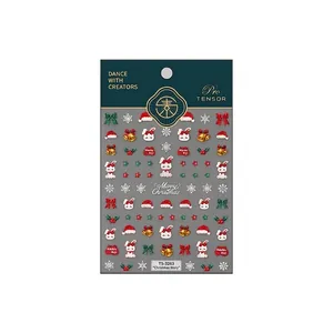 3D embossed Christmas nail stickers TS-3263 with red rabbits, snowflakes, and festive bows
