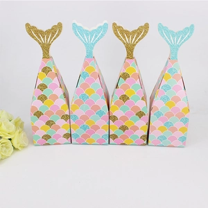 Mermaid Tail Candy Boxes Paper Glitter Fish Scale Pattern Sparkly Gift Packaging Wedding Birthday Party Favor Containers