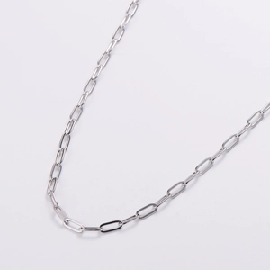 Minimalist silver paperclip link necklace for women in polished stainless steel finish